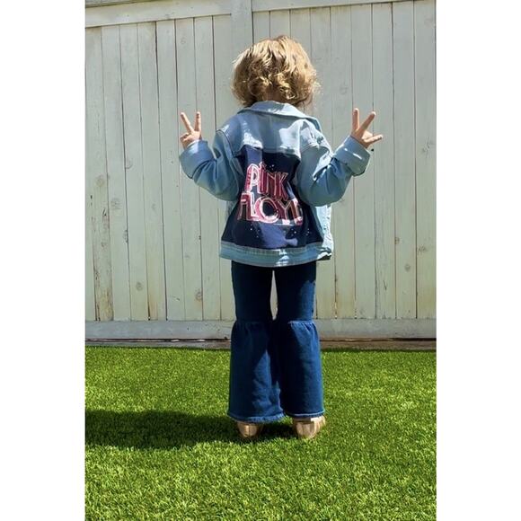 PINK FLOYD 70s Upcycled Denim Jacket Retro Vintage Rock And Roll Kids Unisex 7/8